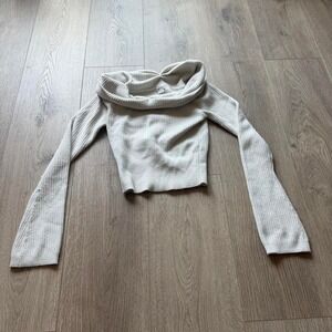 Kimchi Blue Cream Ribbed Knit Off Shoulder Cropped Sweater Women's Medium